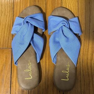 NIB Lulu's Knotted Blue and Brown Slide Sandals Size 8